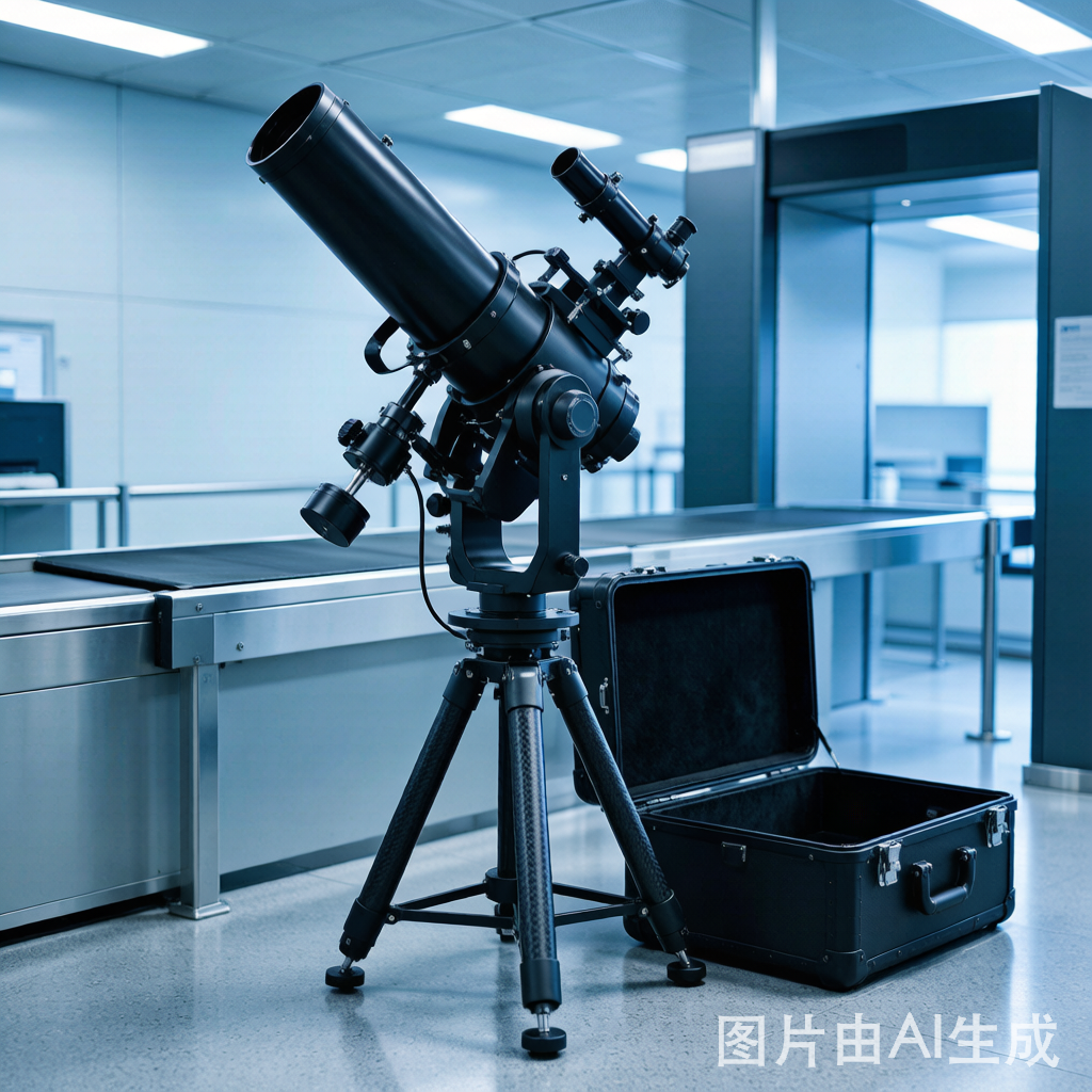 芬兰高端折射式天文望远镜及赤道仪在海关检查台上展示